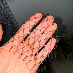 Black and diamond sparkly medium long sleeve mesh top